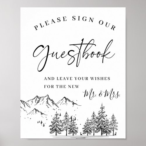 Hand Drawn Mountains Wedding Sign Our Guestbook