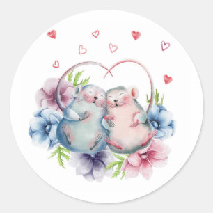 Hand Drawn Mouse Couple Classic Round Sticker
