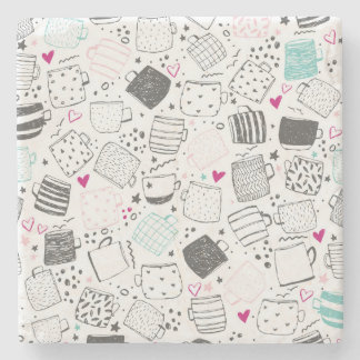 Hand-drawn mug pattern, seamless design. stone coaster