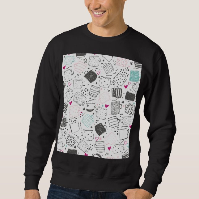 Hand-drawn mug pattern, seamless design. sweatshirt (Front)