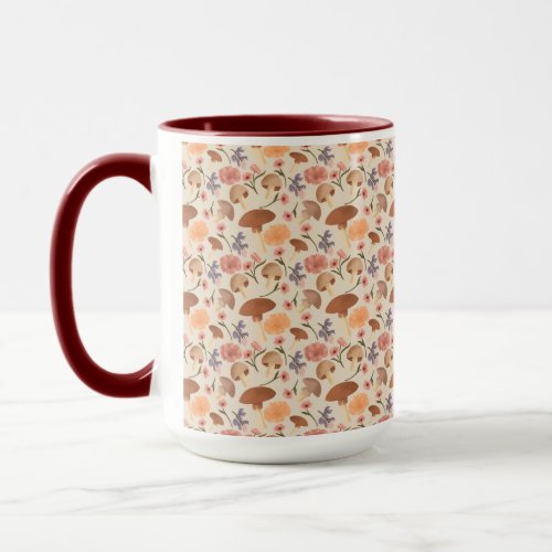 Hand Drawn Mushrooms and Flowers Neutral Mug