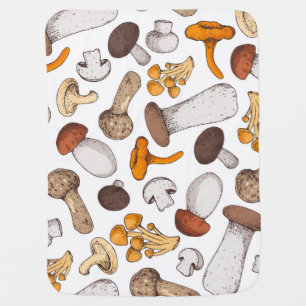 Hand-drawn mushrooms: food background. baby blanket