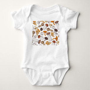 Hand-drawn mushrooms: food background. baby bodysuit