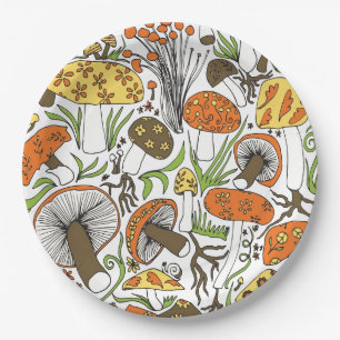 Hand-drawn Mushrooms Paper Plates
