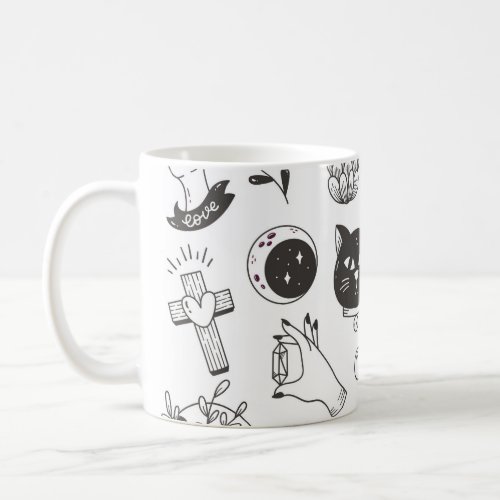 hand drawn mystical tattoo doodle vintage badge d coffee mug