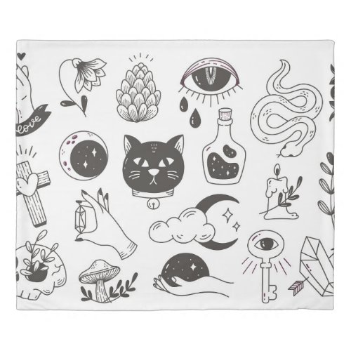 hand drawn mystical tattoo doodle vintage badge d duvet cover