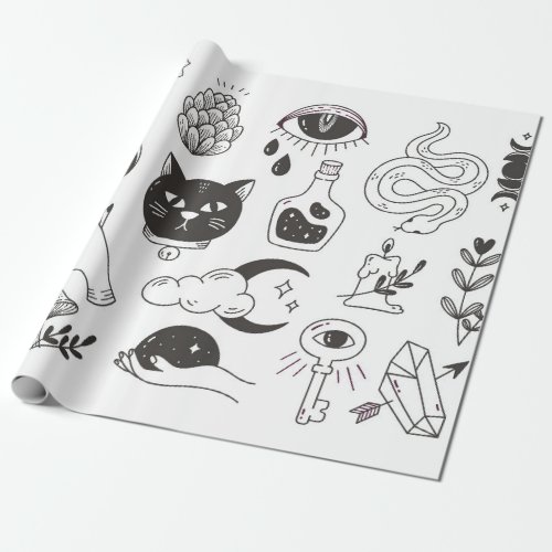 hand drawn mystical tattoo doodle vintage badge d wrapping paper