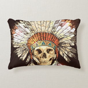Hand Drawn Native American Indian Headdress With H Accent Pillow