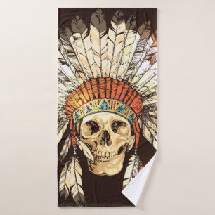 Hand Drawn Native American Indian Headdress With H Bath Towel