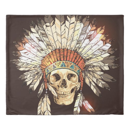 Hand Drawn Native American Indian Headdress With H Duvet Cover