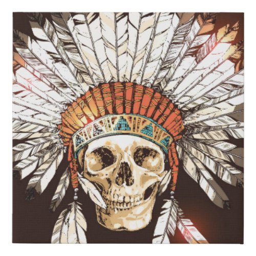 Hand Drawn Native American Indian Headdress With H Faux Canvas Print
