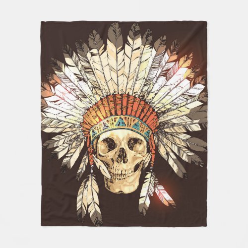 Hand Drawn Native American Indian Headdress With H Fleece Blanket