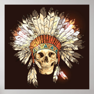 Hand Drawn Native American Indian Headdress With H Poster