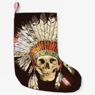 Hand Drawn Native American Indian Headdress With H Small Christmas Stocking
