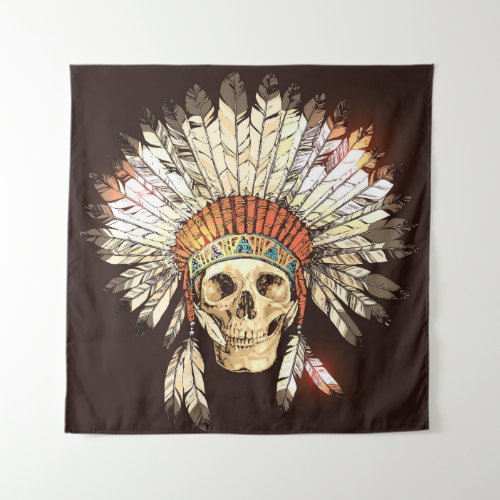 Hand Drawn Native American Indian Headdress With H Tapestry
