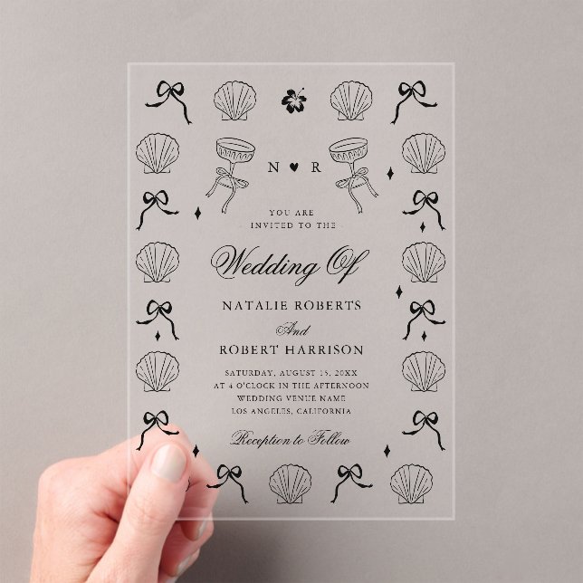 Hand Drawn Nautical Coastal Seashell Shell Wedding Acrylic Invitations (Insitu (Handheld))