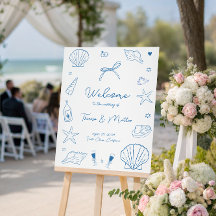 Hand Drawn Nautical Coastal Wedding Welcome Sign