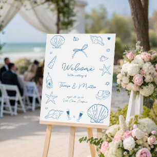 Hand Drawn Nautical Coastal Wedding Welcome Sign