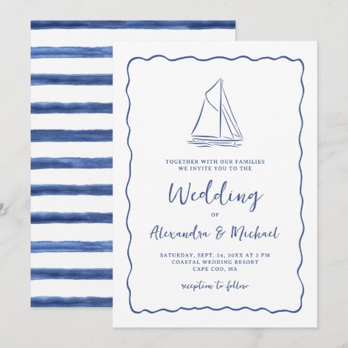 Hand Drawn Nautical Sailboat Navy Blue Wedding