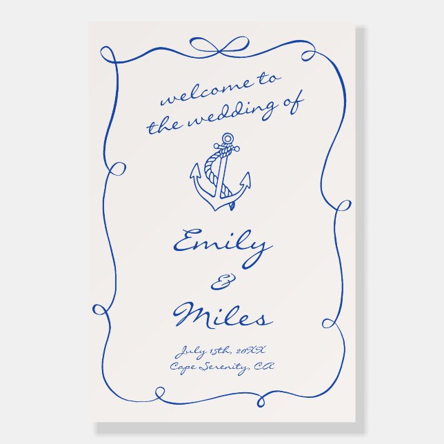 Hand Drawn Nautical Wedding Welcome Foam Board (Front)