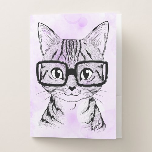 Hand Drawn Nerdy Cat Art Folder Set of 5