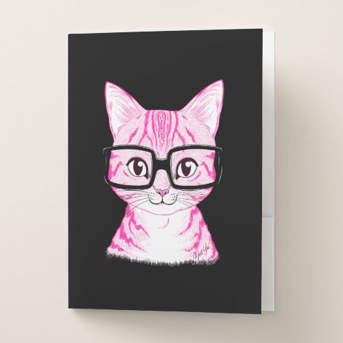 Hand Drawn Nerdy Cat Art Folder Set of 5