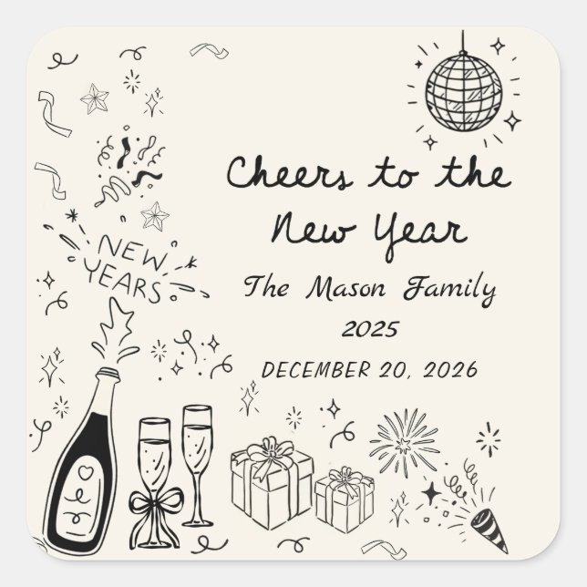 Hand Drawn New Year's Eve Party Sticker (Front)
