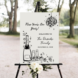 Hand Drawn New Year's Eve Party Welcome Sign
