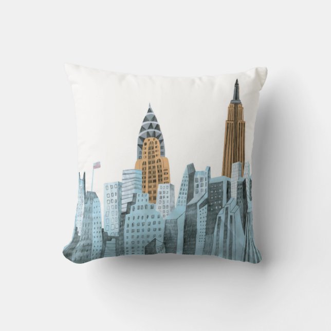 Hand Drawn New York City, NY Throw Pillow (Front)