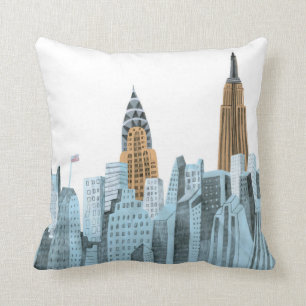 Hand Drawn New York City, NY Throw Pillow