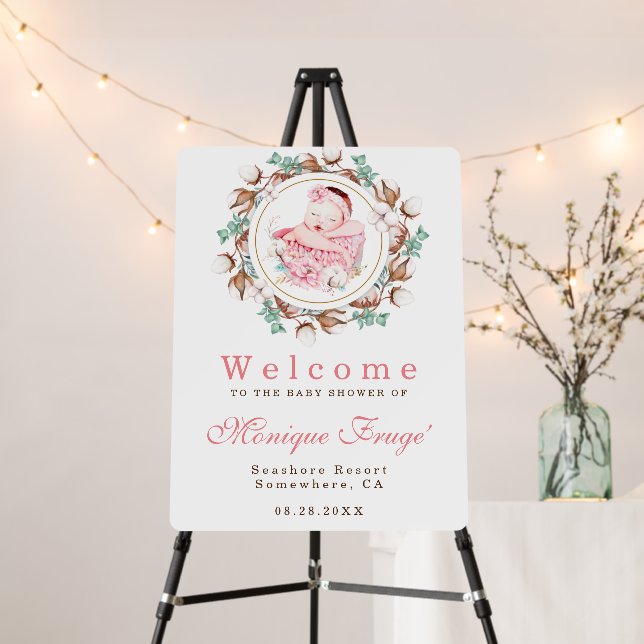 Hand-drawn Newborn Girl Baby Shower Welcome Sign (In Situ (Stand))