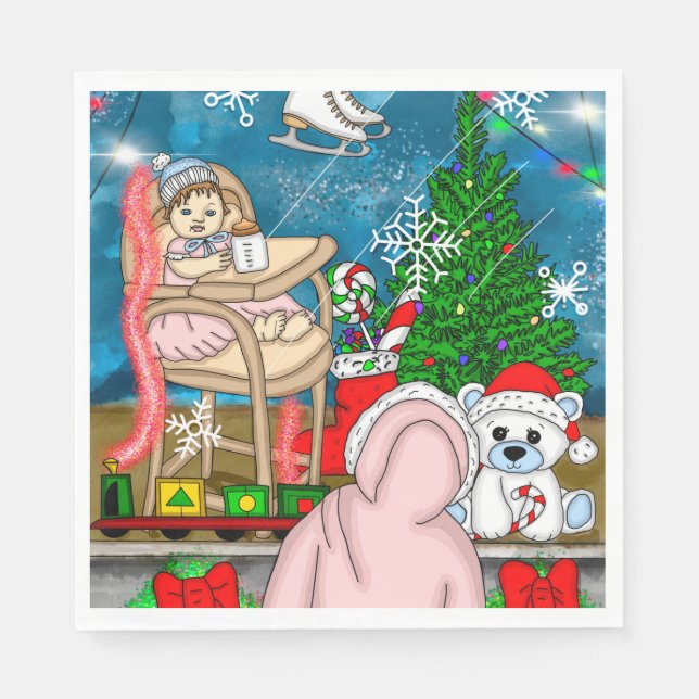 Hand drawn Nostalgic Christmas Window  Display  Napkins (Front)