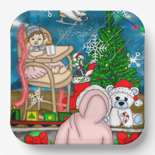 Hand drawn Nostalgic Christmas Window Display Paper Plates