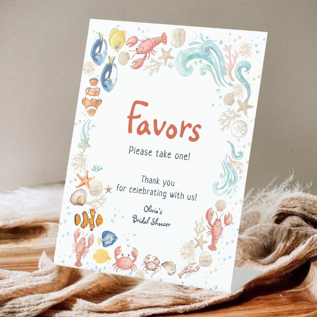 Hand-drawn ocean She Is Catch Bridal Shower Favor  Pedestal Sign (Creator Uploaded)