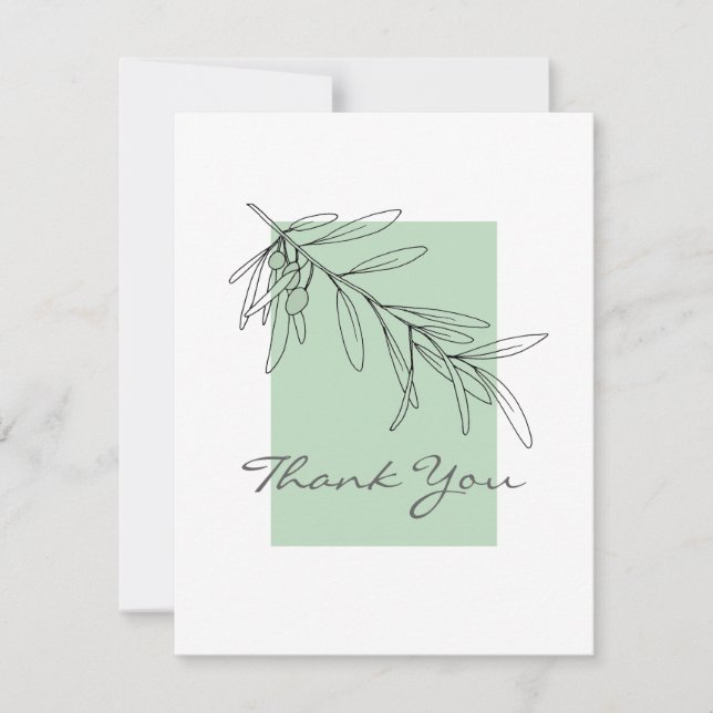 Hand Drawn Olive Leaves    Thank You Card (Front)