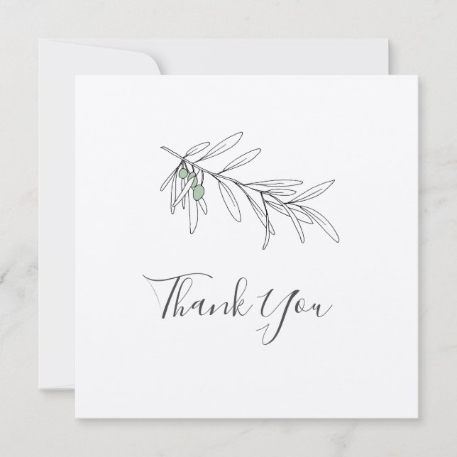 Hand Drawn Olive Leaves  Thank You Card (Front)