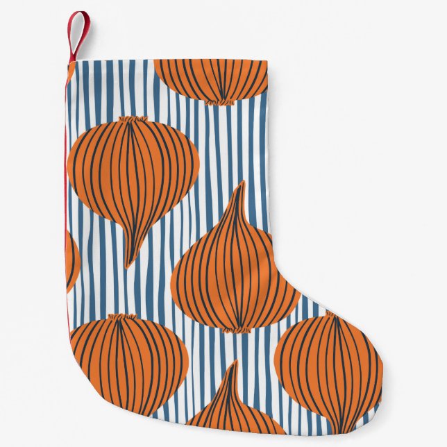 Hand drawn onion bulb vegetable wallpaper. Modern  Small Christmas Stocking (Front)