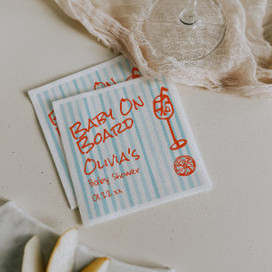 Hand Drawn Orange Blue Baby On Board Baby Shower Napkins