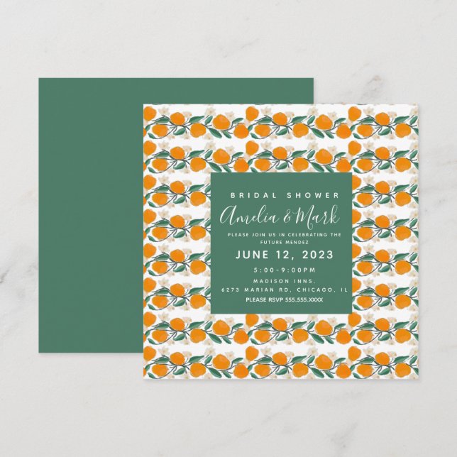 Hand-Drawn Orange Botanical Abstract Bridal Shower Invitation (Front/Back)