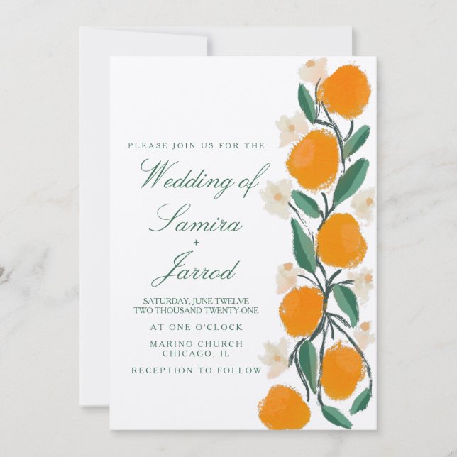 Hand-Drawn Orange Botanical Abstract Wedding Kraft (Front)