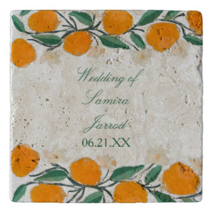 Hand-Drawn Orange Botanical Abstract Wedding Trivet