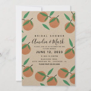 Hand Drawn Orange Botanical Bridal Shower Rustic Invitation