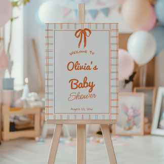 Hand Drawn Orange Bow Gingham Neutral Baby Shower Foam Board