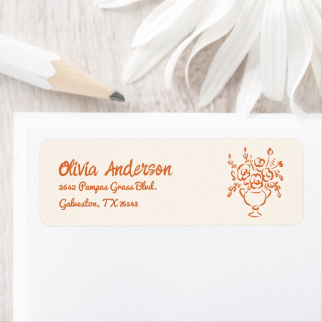 Hand Drawn Orange Floral Bouquet Baby Shower Label (Insitu)