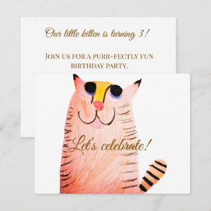 Hand-Drawn Orange Tabby Cat Kids Birthday Invitation