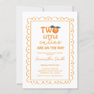 Hand Drawn Orange Two little cutie are on the way Invitation