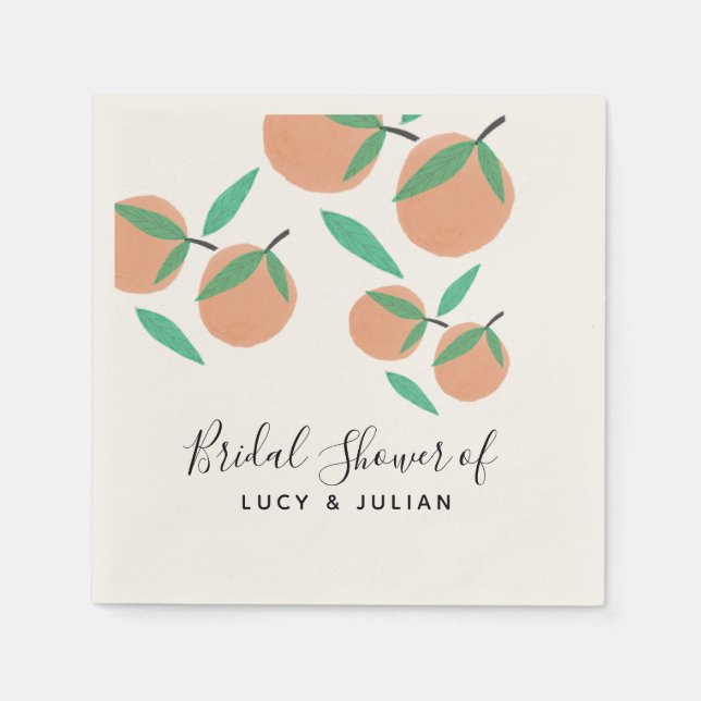 Hand Drawn Oranges Botanical Citrus Bridal Shower Napkins (Front)