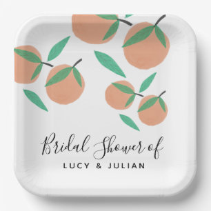 Hand Drawn Oranges Botanical Citrus Bridal Shower Paper Plates