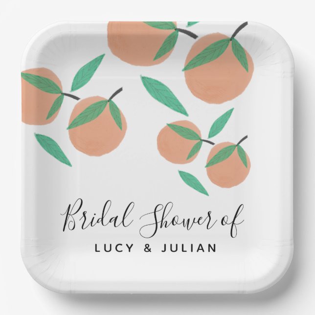 Hand Drawn Oranges Botanical Citrus Bridal Shower Paper Plates (Front)