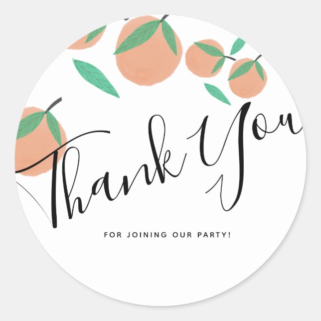 Hand Drawn Oranges Botanical Citrus Thank You  Classic Round Sticker (Front)